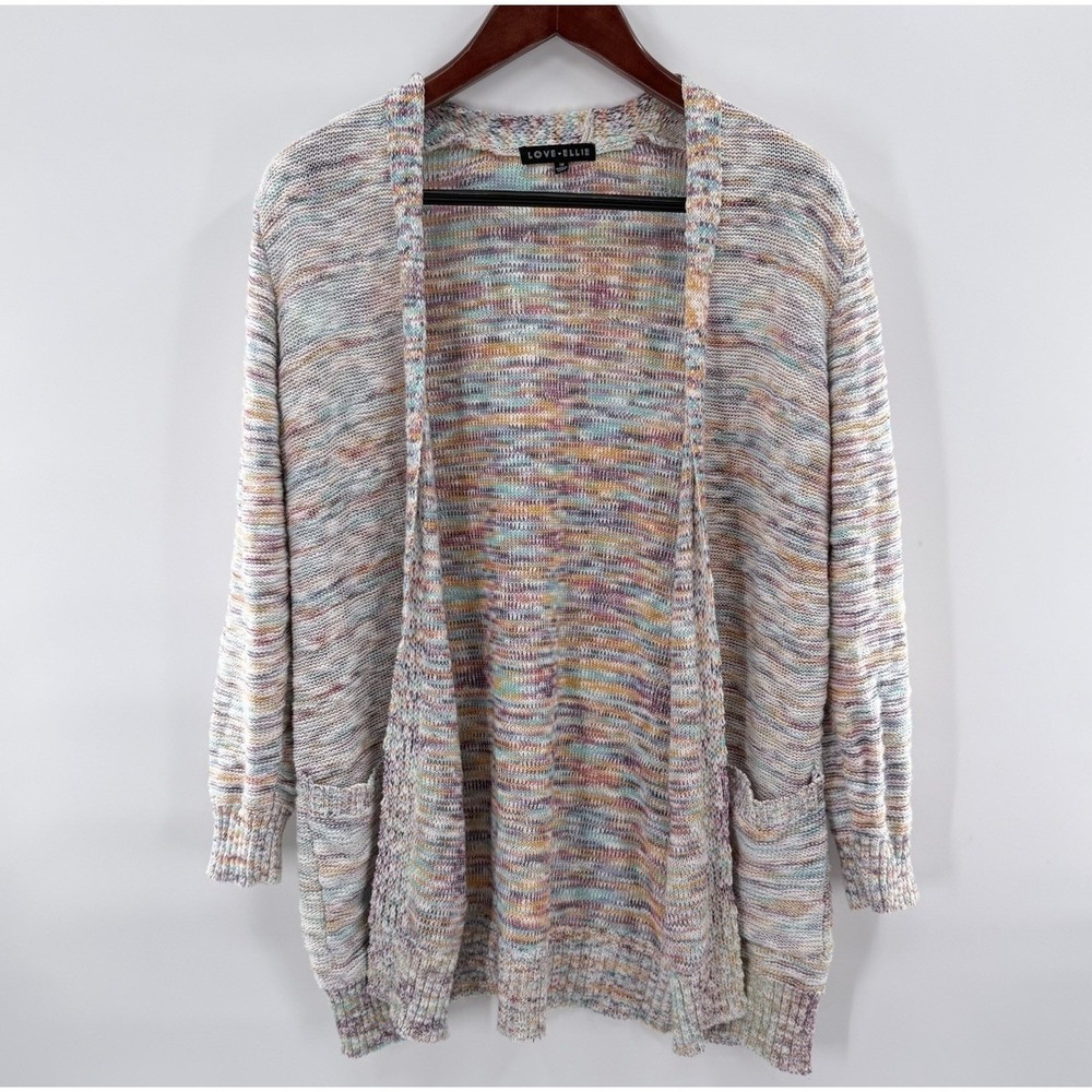 Women's Love & Ellie Pastel Multicolored Lightweight Open Front Cardigan Sz 2XL